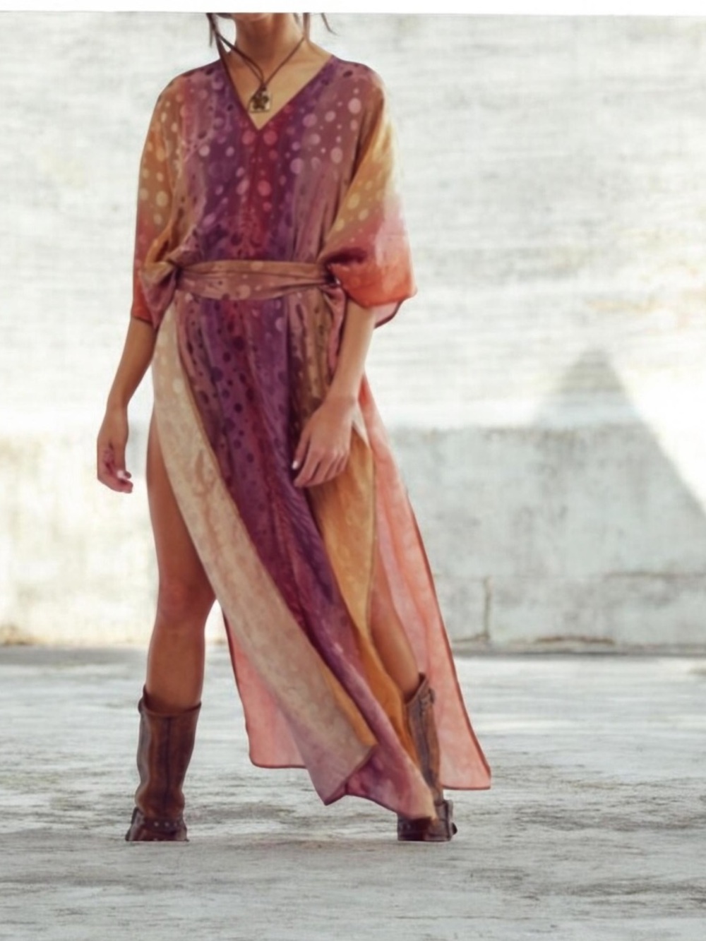 FREE PEOPLE ELECTRIC UNIVERSE BELTED SILKY KAFTAN REVERSIBLE MAXI DRESS ML